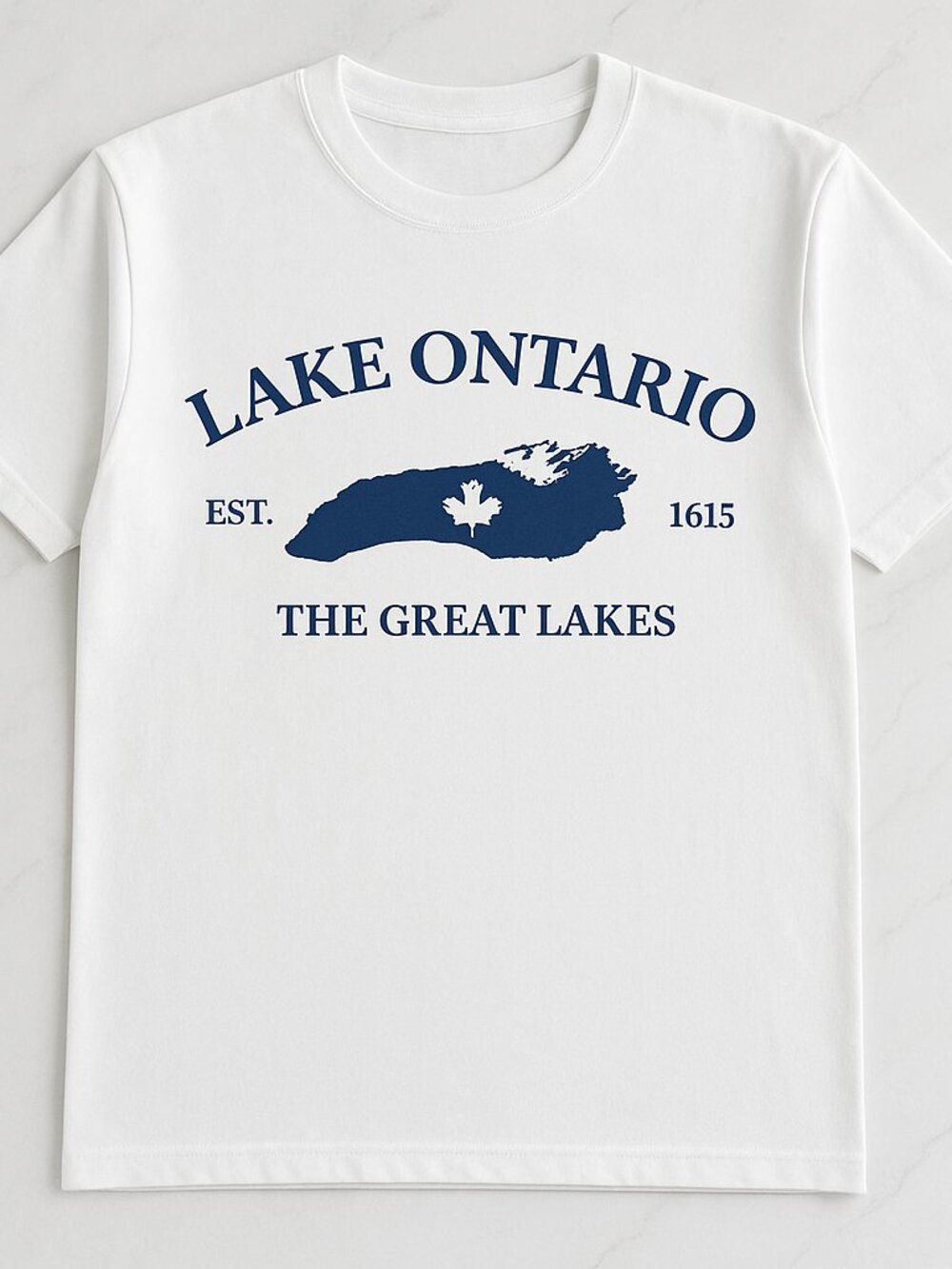 Lake Ontario Graphic T-Shirt, Great Lakes Vintage Style Tee, Navy Blue Minimalis